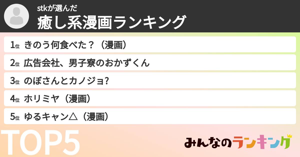 stkさんの「癒し系漫画ランキング」