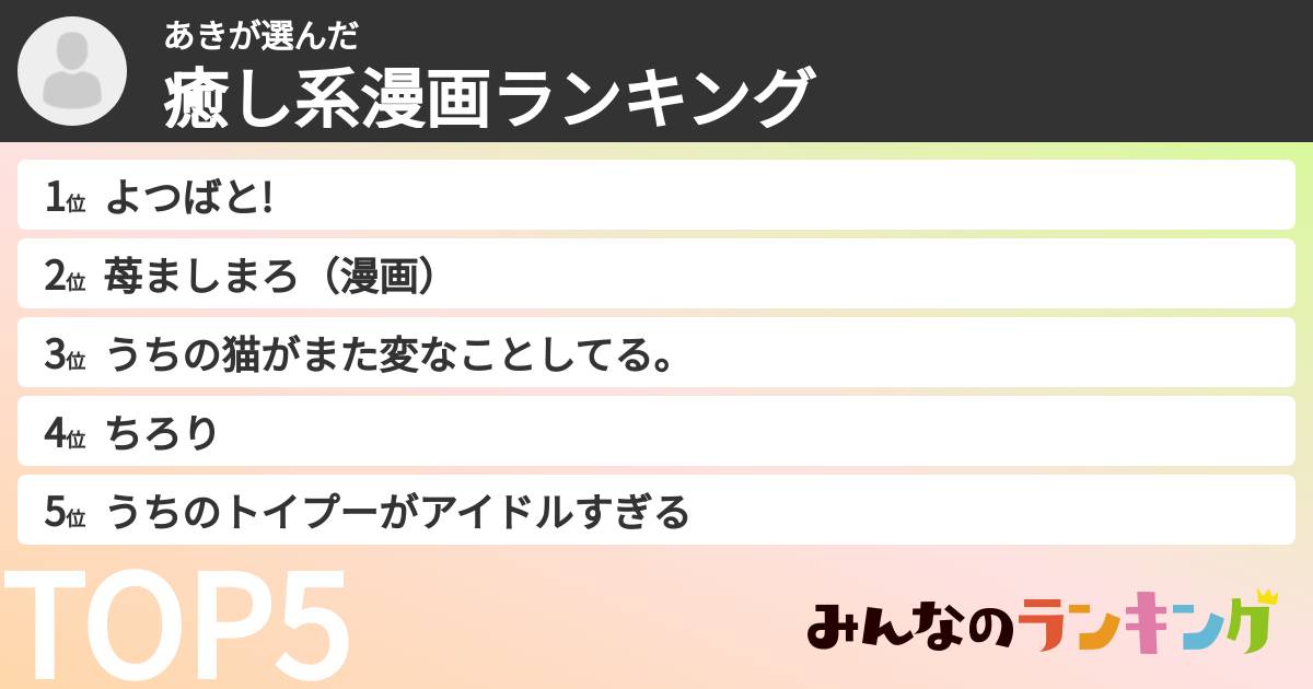あきさんの「癒し系漫画ランキング」