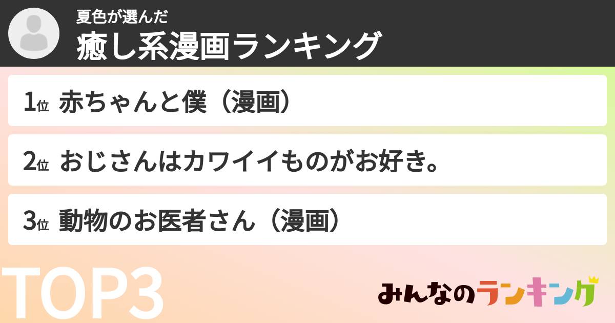 夏色さんの「癒し系漫画ランキング」