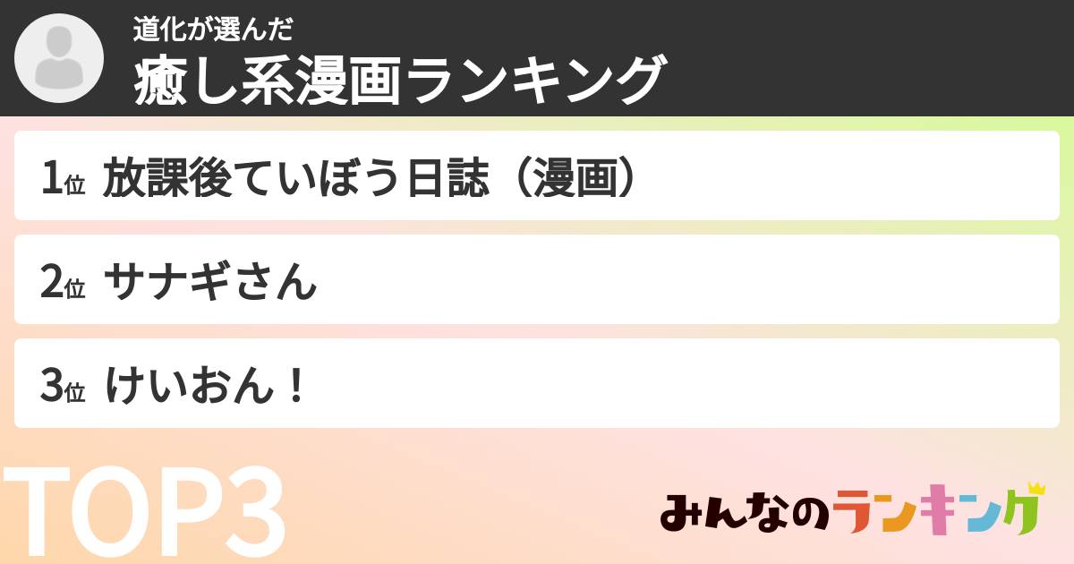 道化さんの「癒し系漫画ランキング」