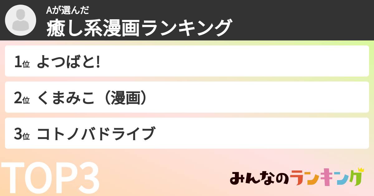 Aさんの「癒し系漫画ランキング」