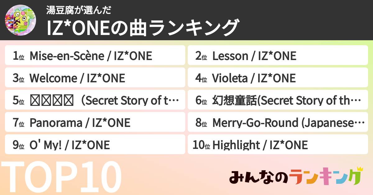 湯豆腐さんの「IZ*ONEの曲ランキング」
