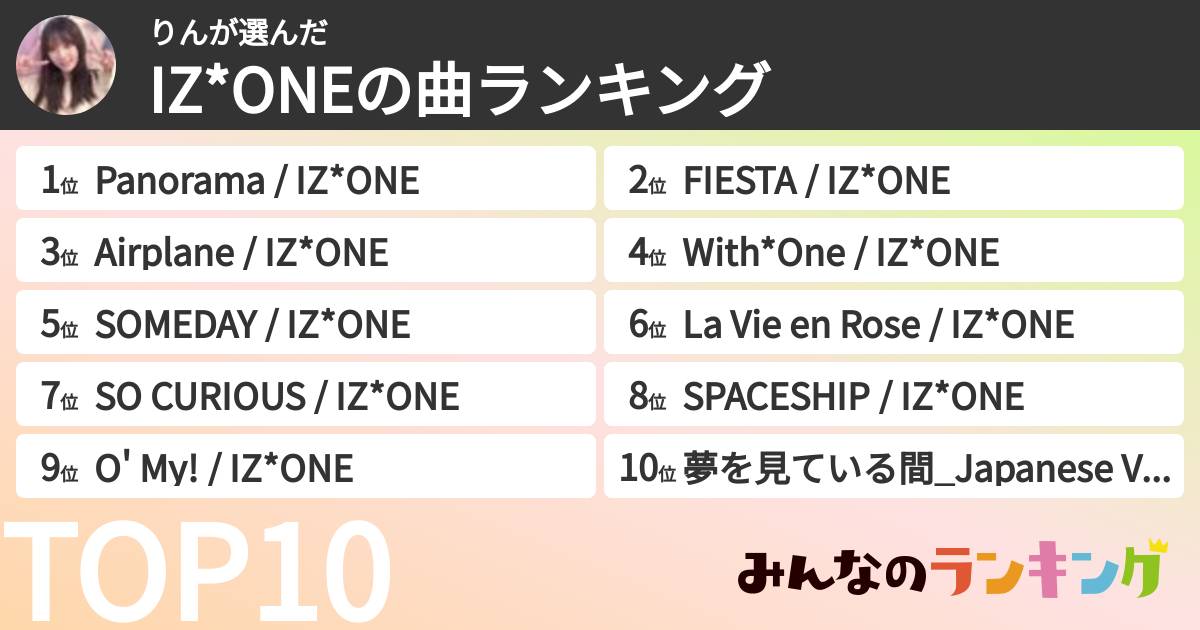 りんさんの「IZ*ONEの曲ランキング」