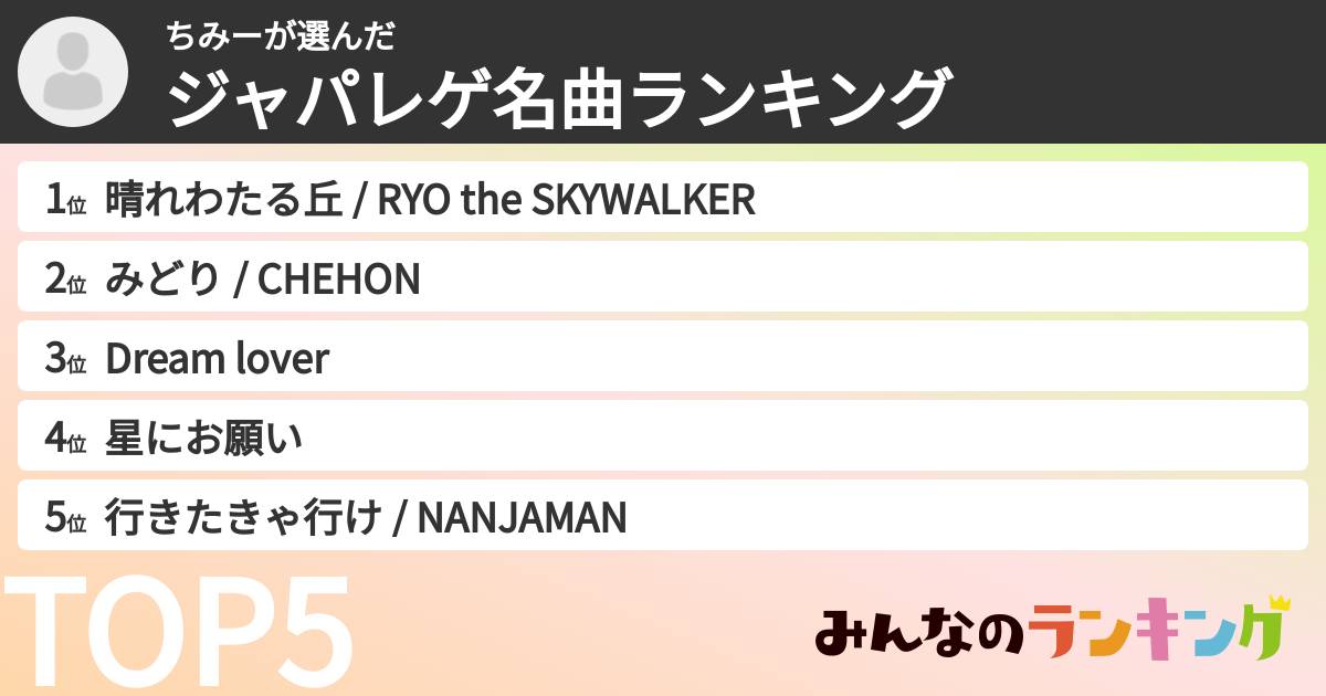 ちみーさんの「ジャパレゲ名曲ランキング」