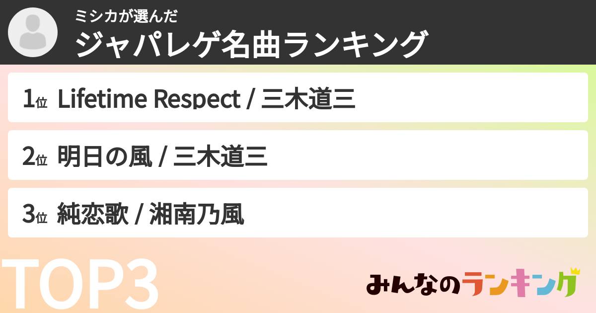 ミシカさんの「ジャパレゲ名曲ランキング」