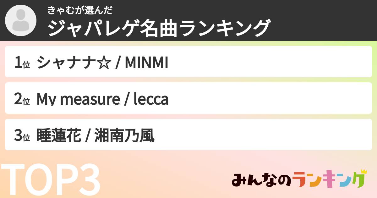 きゃむさんの「ジャパレゲ名曲ランキング」