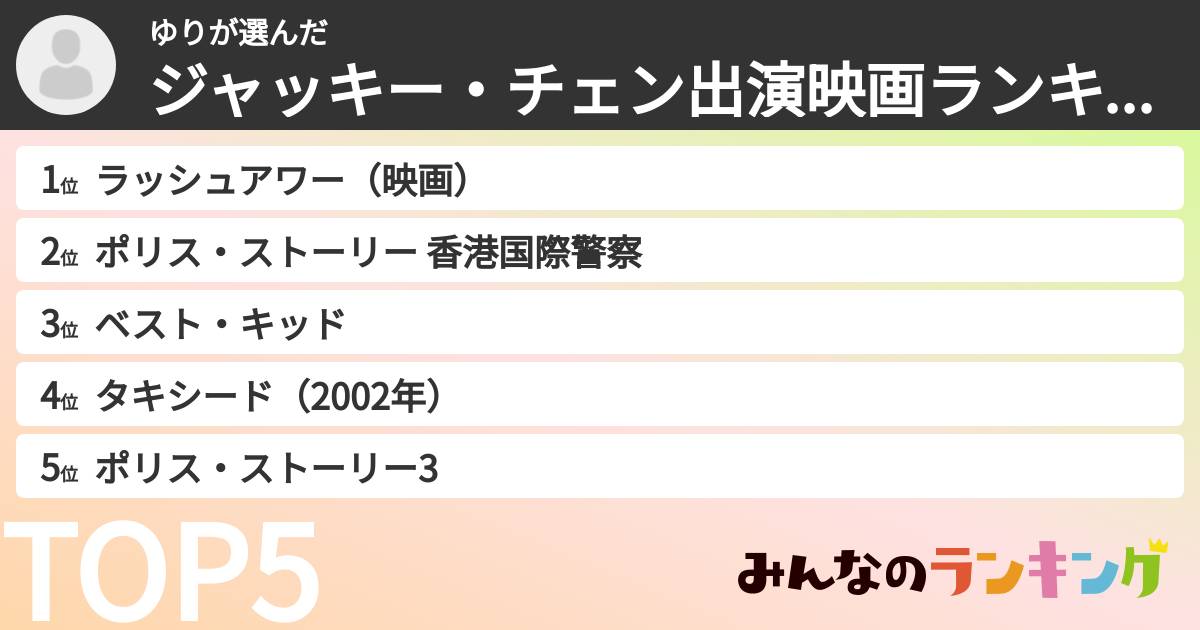 ゆりさんの「ジャッキー・チェン出演映画ランキング」