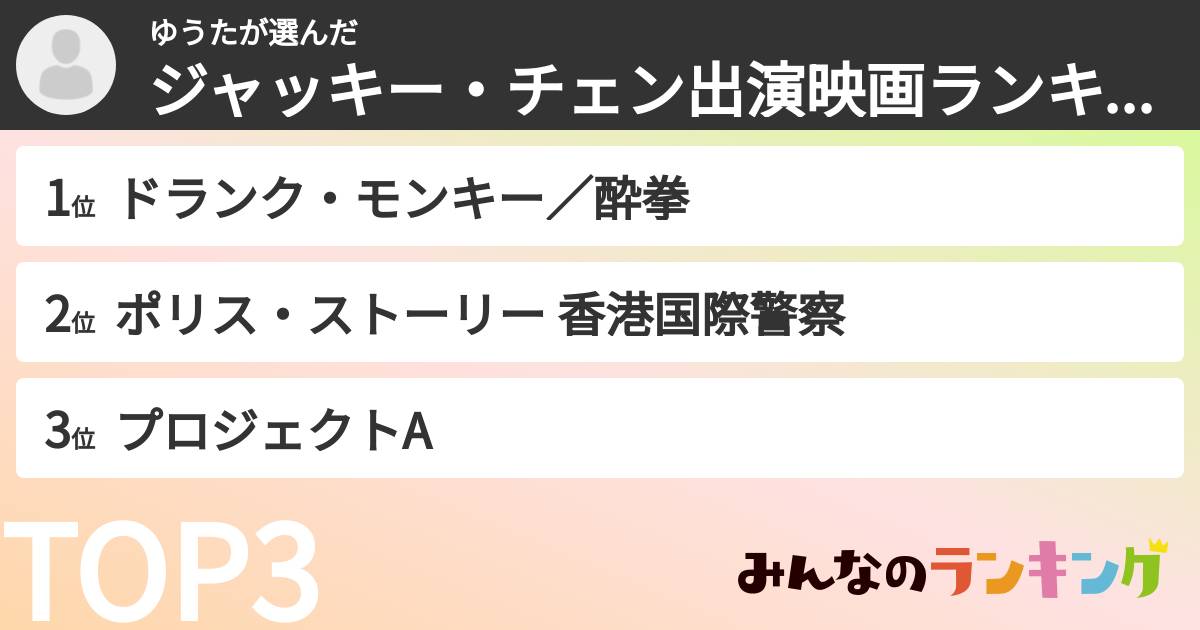 ゆうたさんの「ジャッキー・チェン出演映画ランキング」