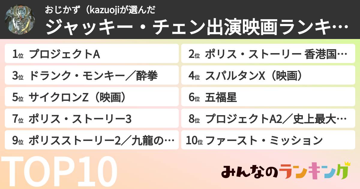 おじかず(kazuojiさんの「ジャッキー・チェン出演映画ランキング」