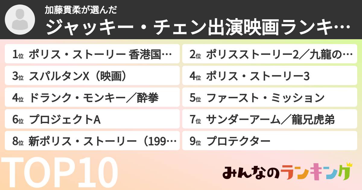 加藤貫柔さんの「ジャッキー・チェン出演映画ランキング」