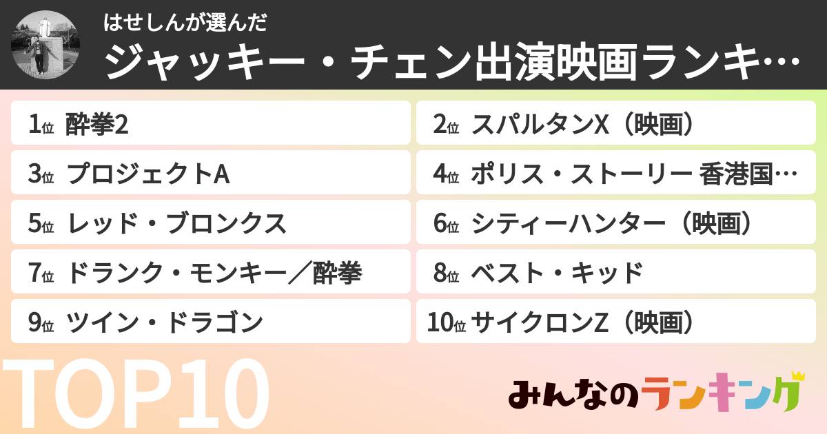 はせしんさんの「ジャッキー・チェン出演映画ランキング」