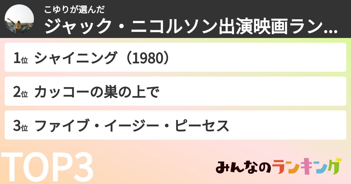 こゆりさんの「ジャック・ニコルソン出演映画ランキング」