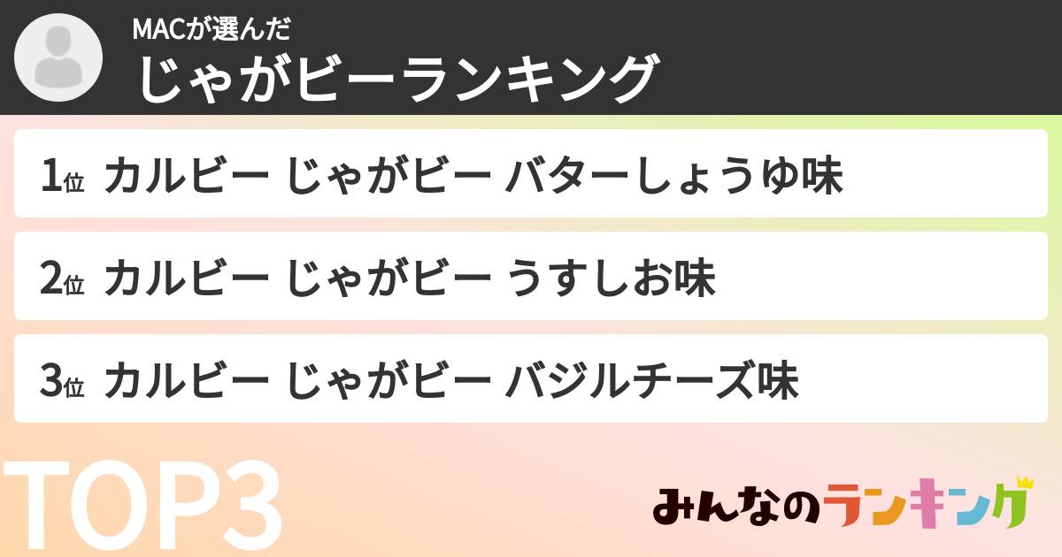 MACさんの「じゃがビーランキング」