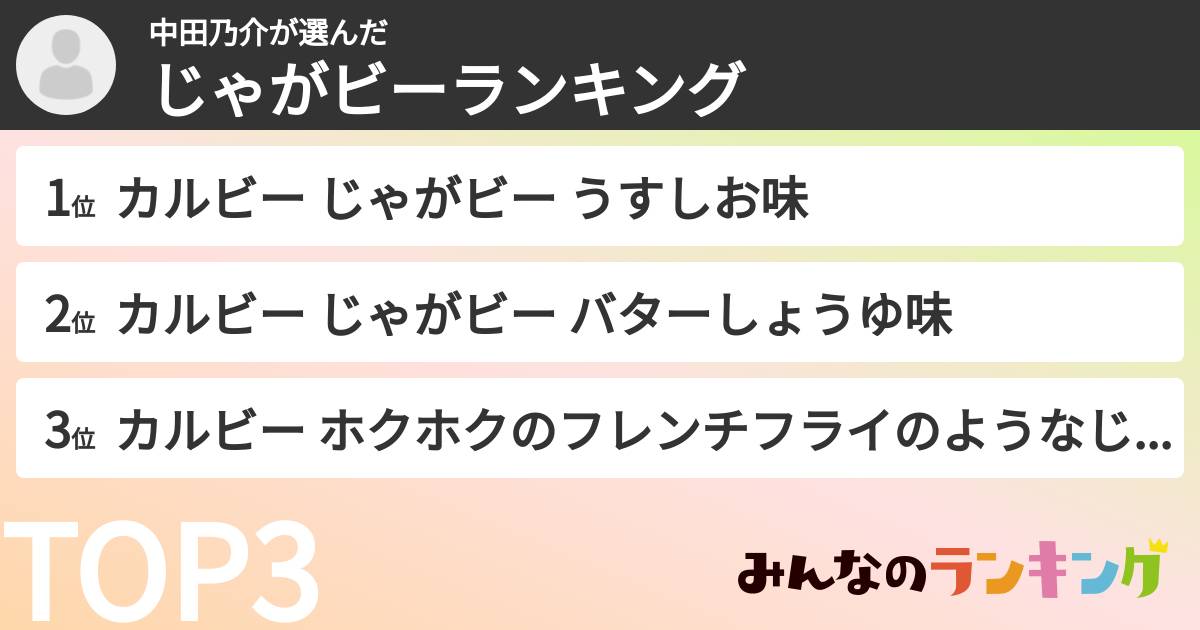 中田乃介さんの「じゃがビーランキング」