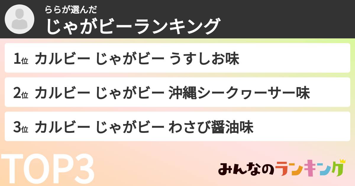ららさんの「じゃがビーランキング」
