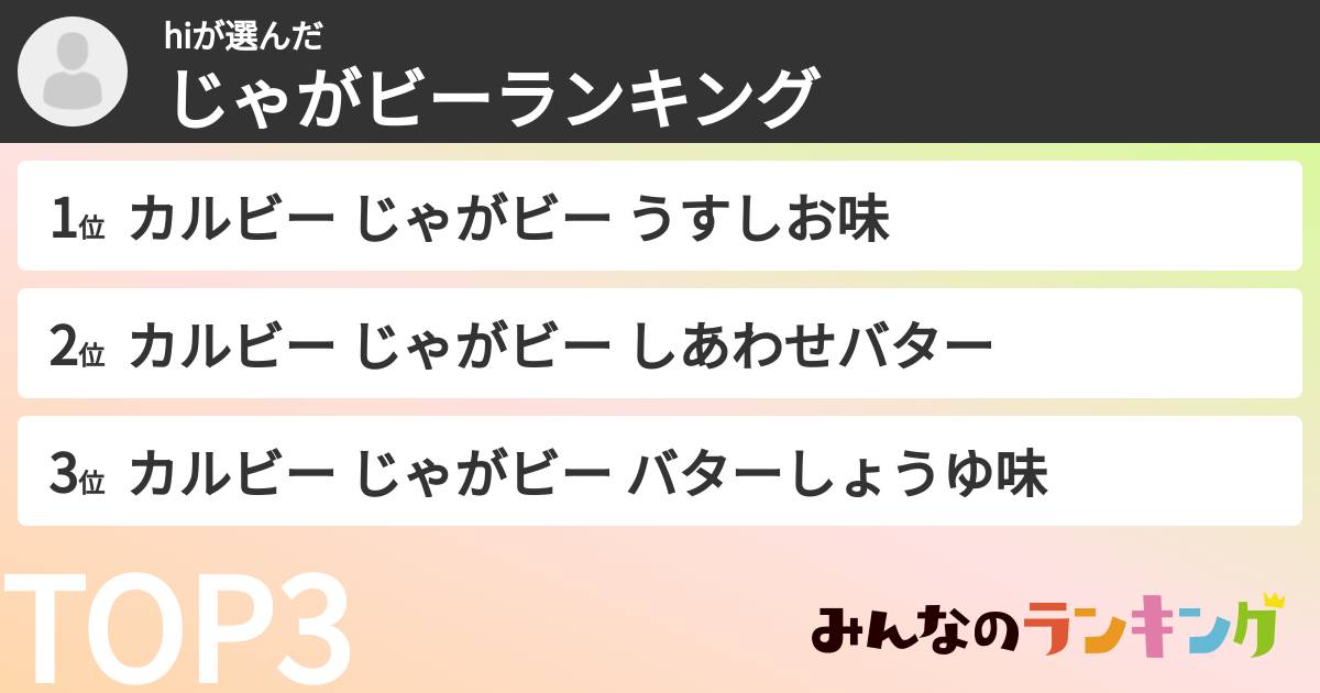 hiさんの「じゃがビーランキング」