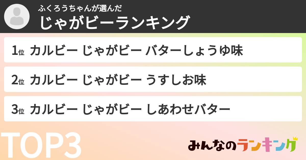 ふくろうちゃんさんの「じゃがビーランキング」