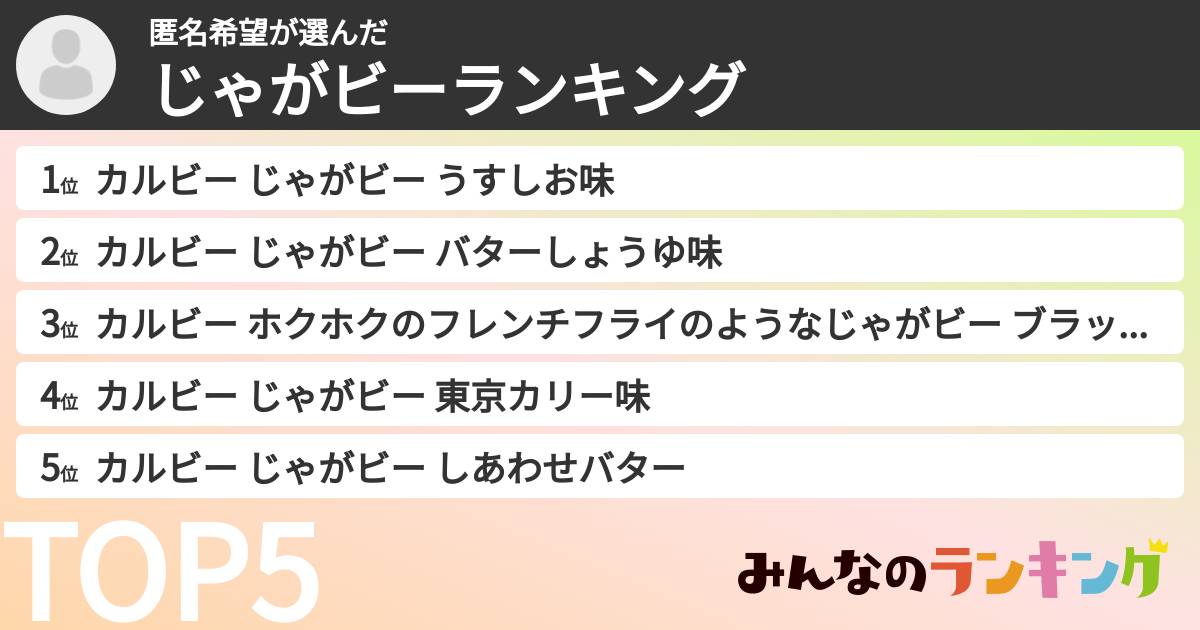 匿名希望さんの「じゃがビーランキング」