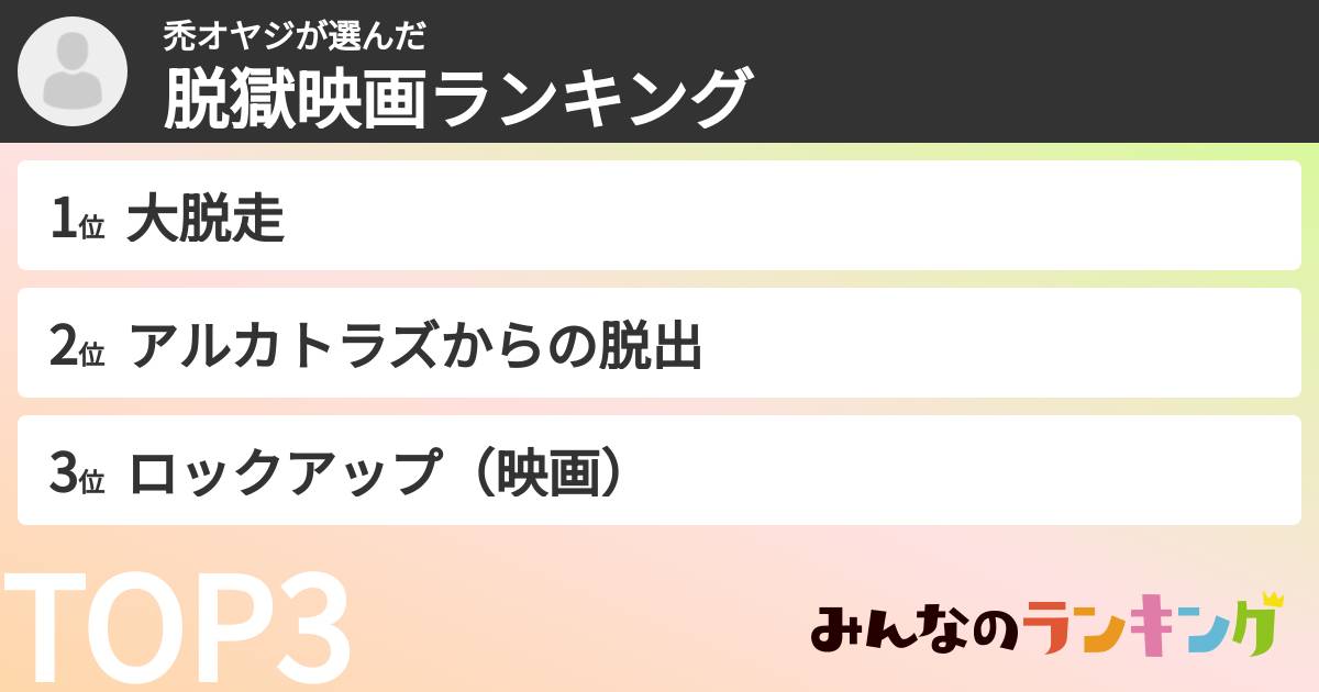 禿オヤジさんの「脱獄映画ランキング」