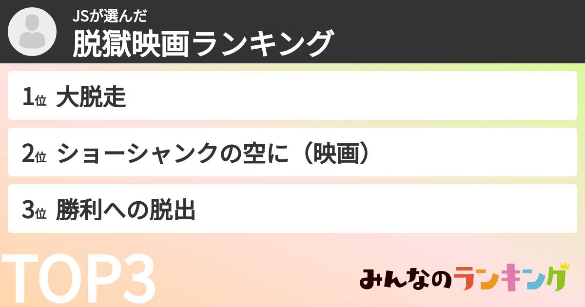 JSさんの「脱獄映画ランキング」