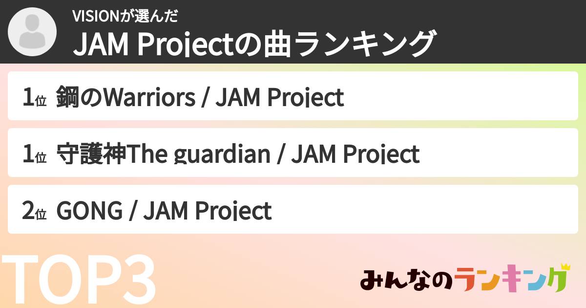 VISIONさんの「JAM Projectの曲ランキング」