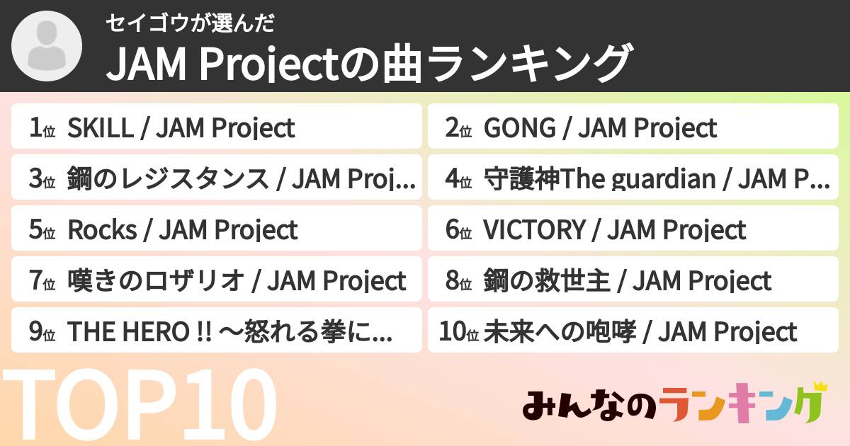 セイゴウさんの「JAM Projectの曲ランキング」