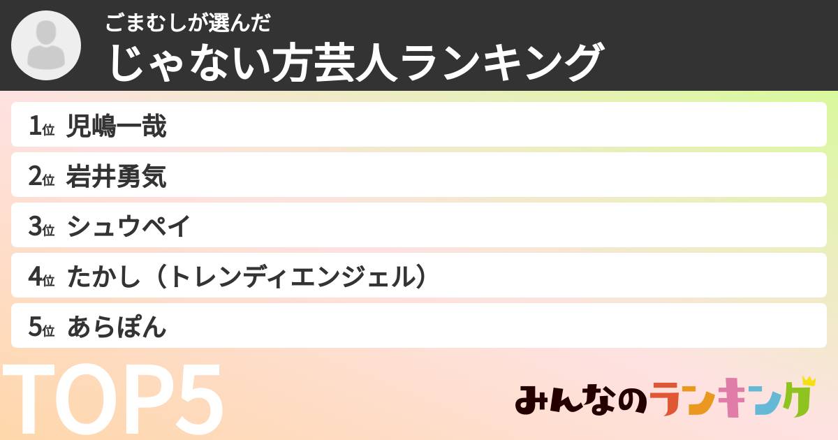 ごまむしさんの「じゃない方芸人ランキング」