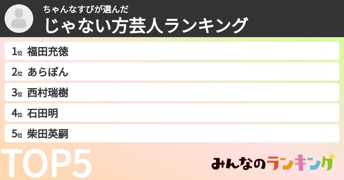 ちゃんなすびさんの「じゃない方芸人ランキング」
