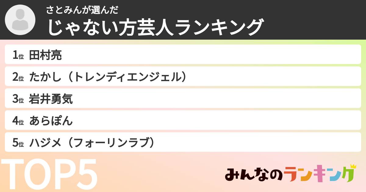 さとみんさんの「じゃない方芸人ランキング」