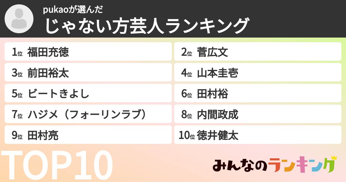 pukaoさんの「じゃない方芸人ランキング」