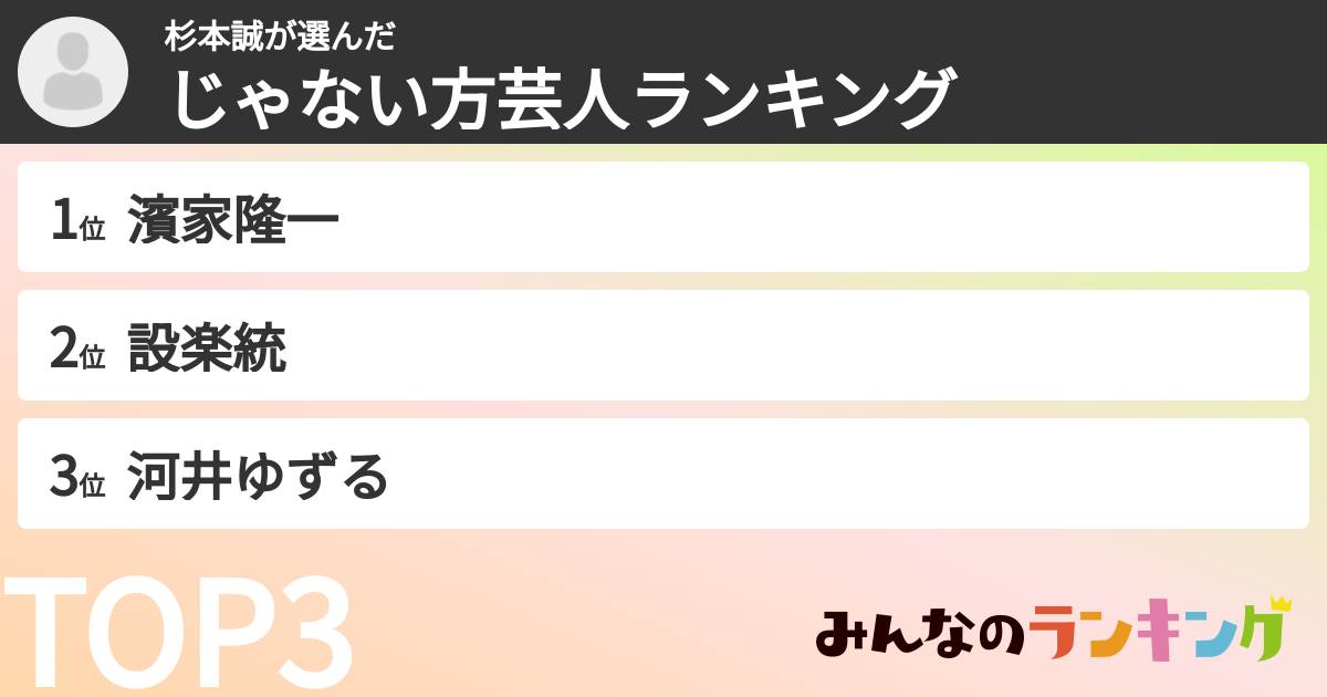 杉本誠さんの「じゃない方芸人ランキング」