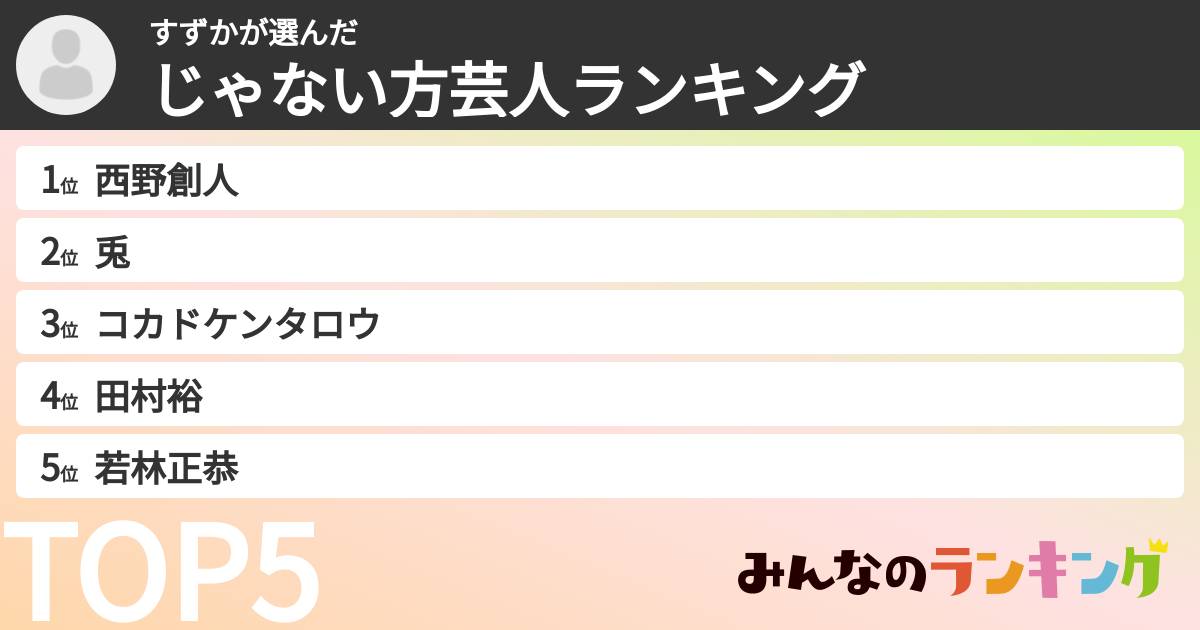 すずかさんの「じゃない方芸人ランキング」