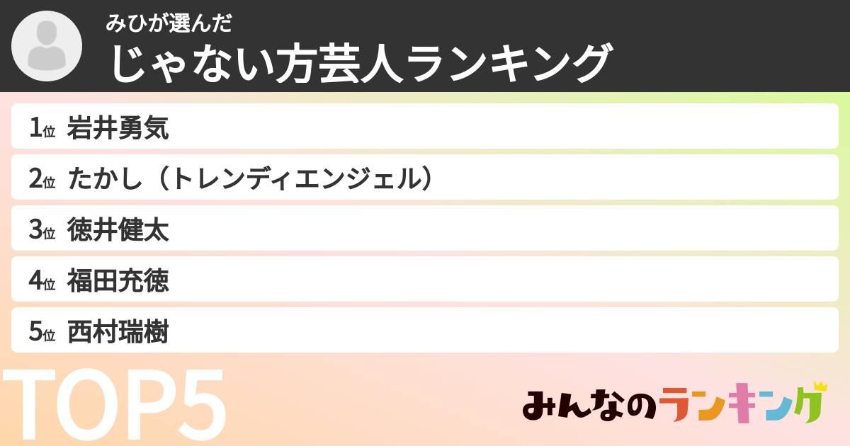 みひさんの「じゃない方芸人ランキング」