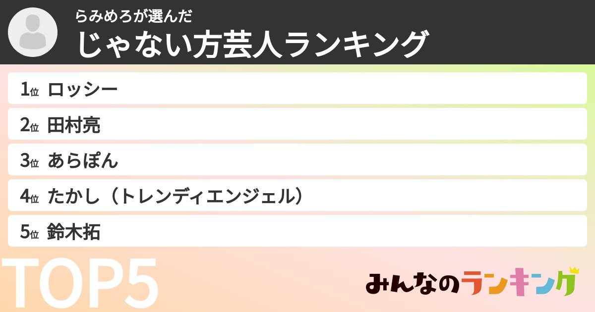 らみめろさんの「じゃない方芸人ランキング」