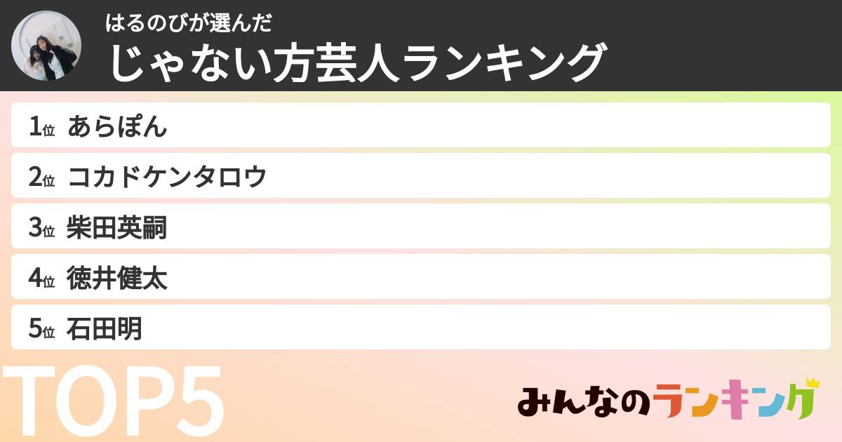 はるのびさんの「じゃない方芸人ランキング」