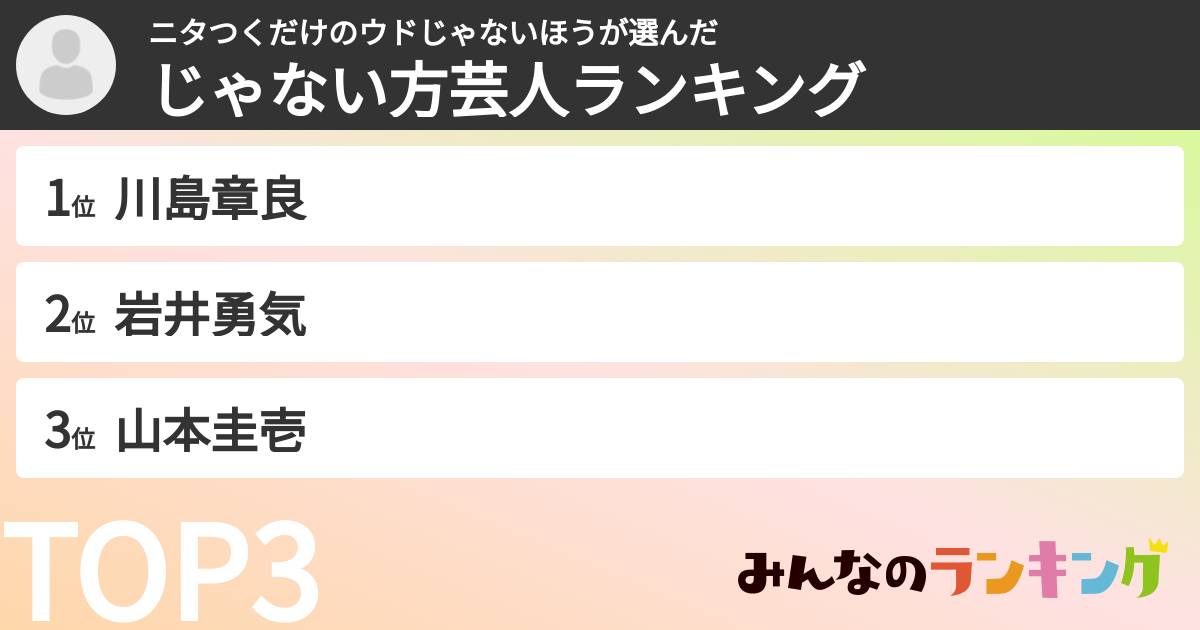 ニタつくだけのウドじゃないほうさんの「じゃない方芸人ランキング」