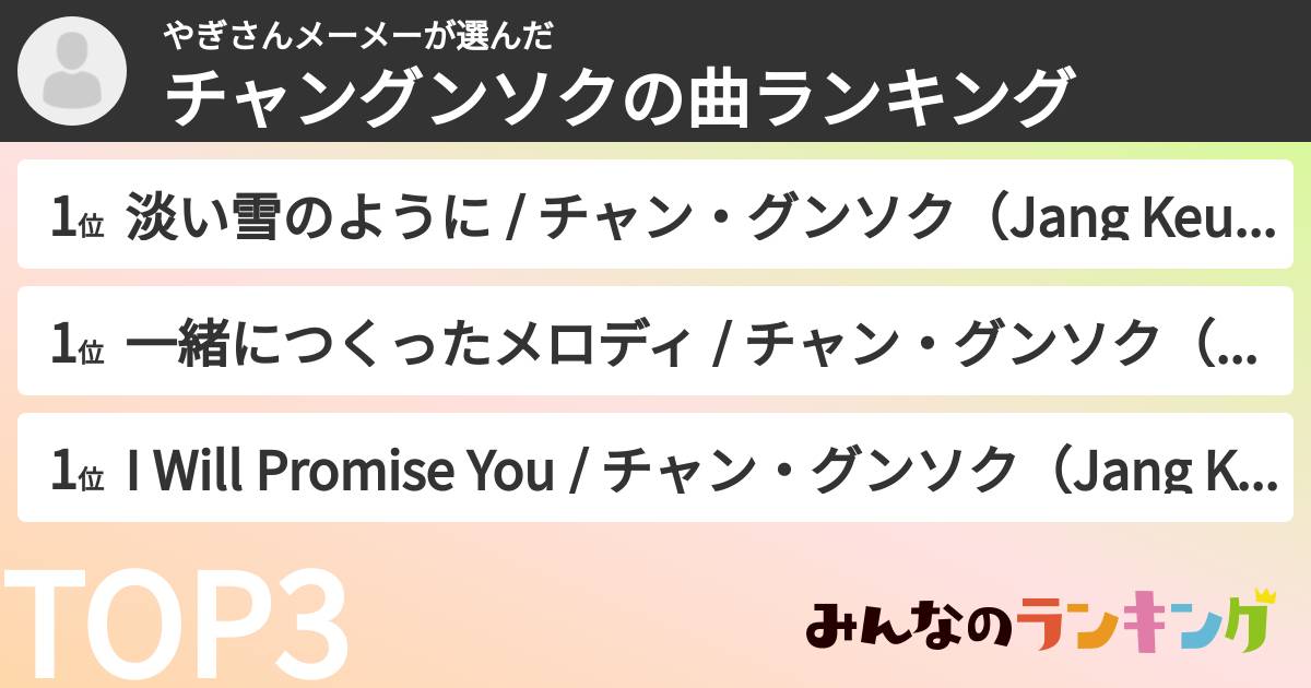 やぎさんメーメーさんの「チャングンソクの曲ランキング」