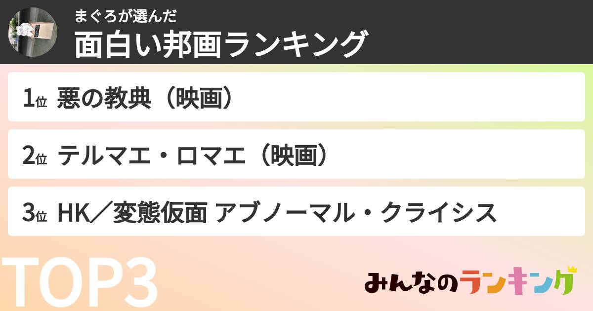まぐろさんの「面白い邦画ランキング」