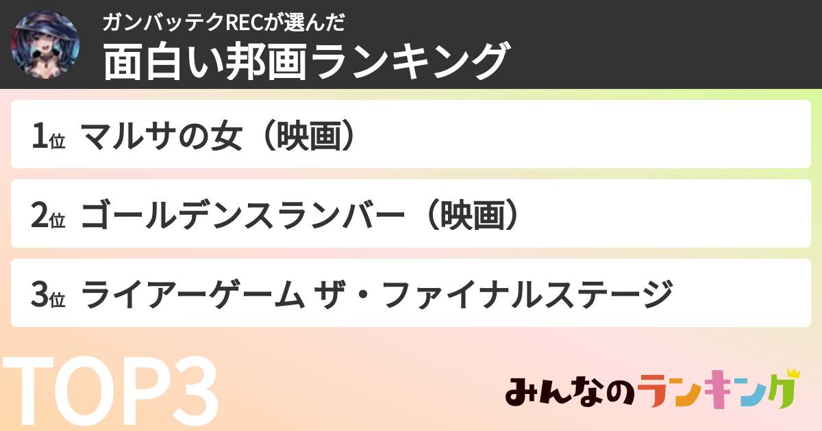ガンバッテクRECさんの「面白い邦画ランキング」