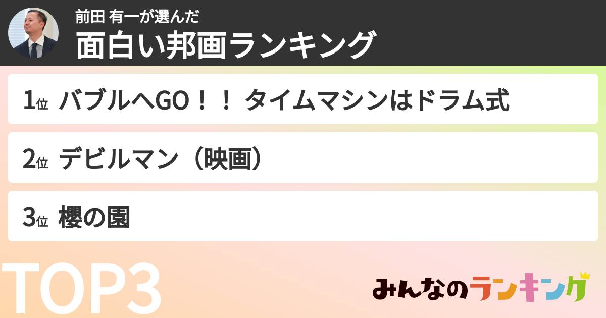 前田 有一さんの「面白い邦画ランキング」