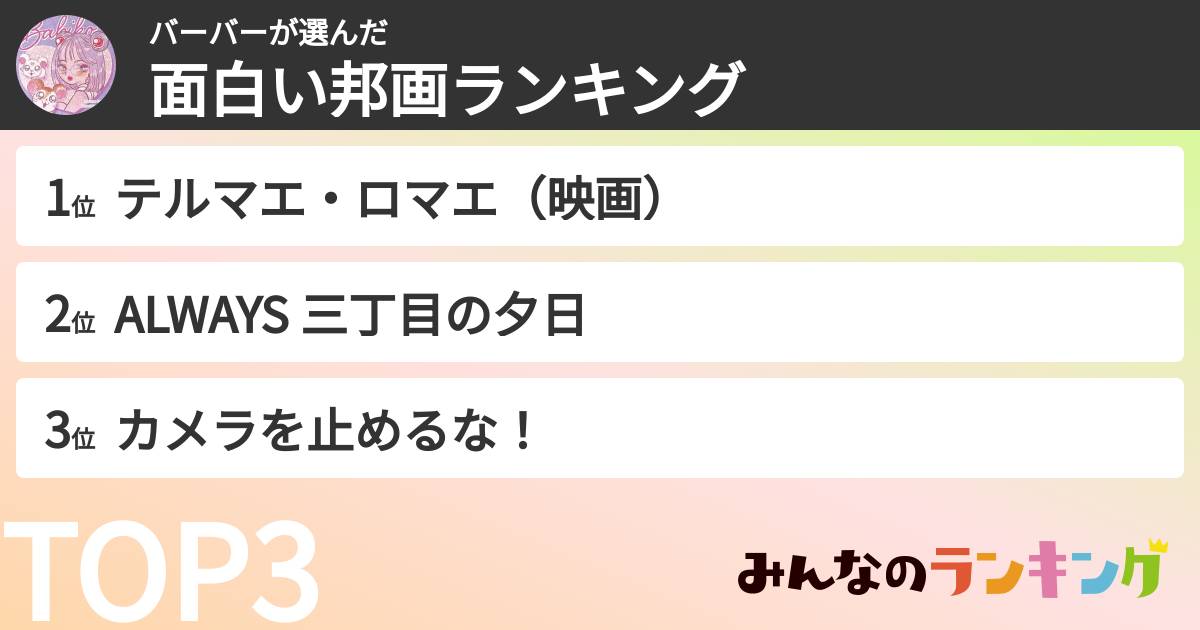 バーバーさんの「面白い邦画ランキング」