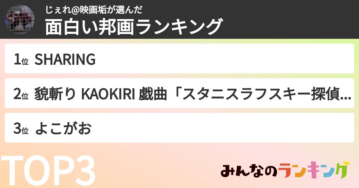 じぇれ@映画垢さんの「面白い邦画ランキング」