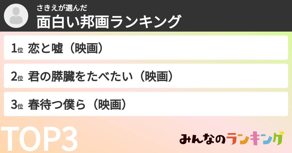 さきえさんの「面白い邦画ランキング」