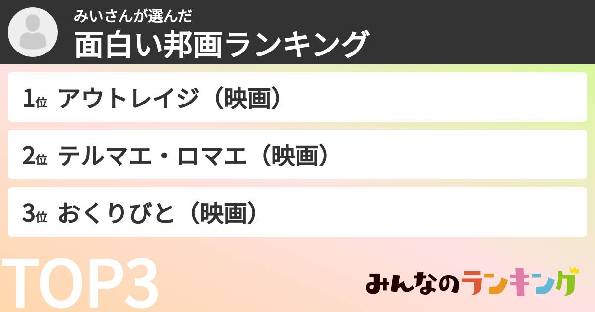 みいさんさんの「面白い邦画ランキング」