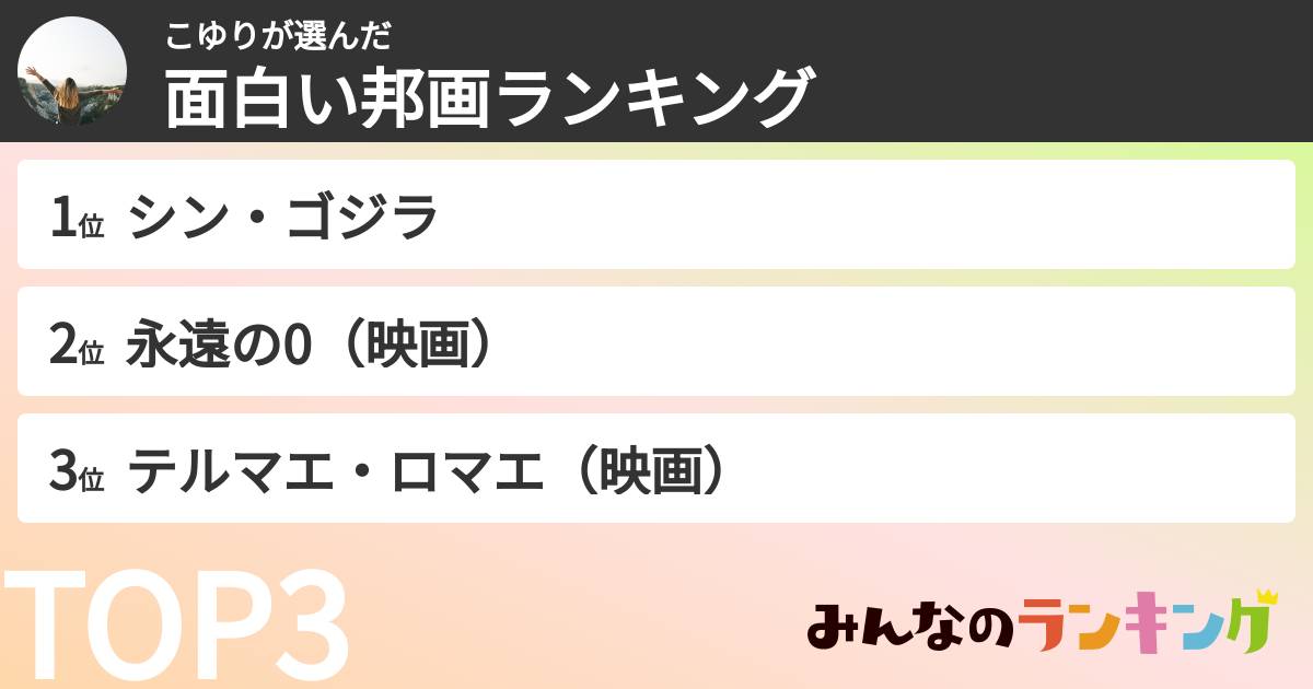 こゆりさんの「面白い邦画ランキング」