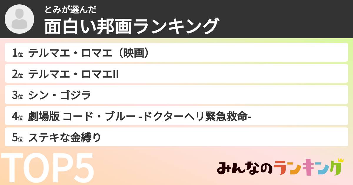 とみさんの「面白い邦画ランキング」
