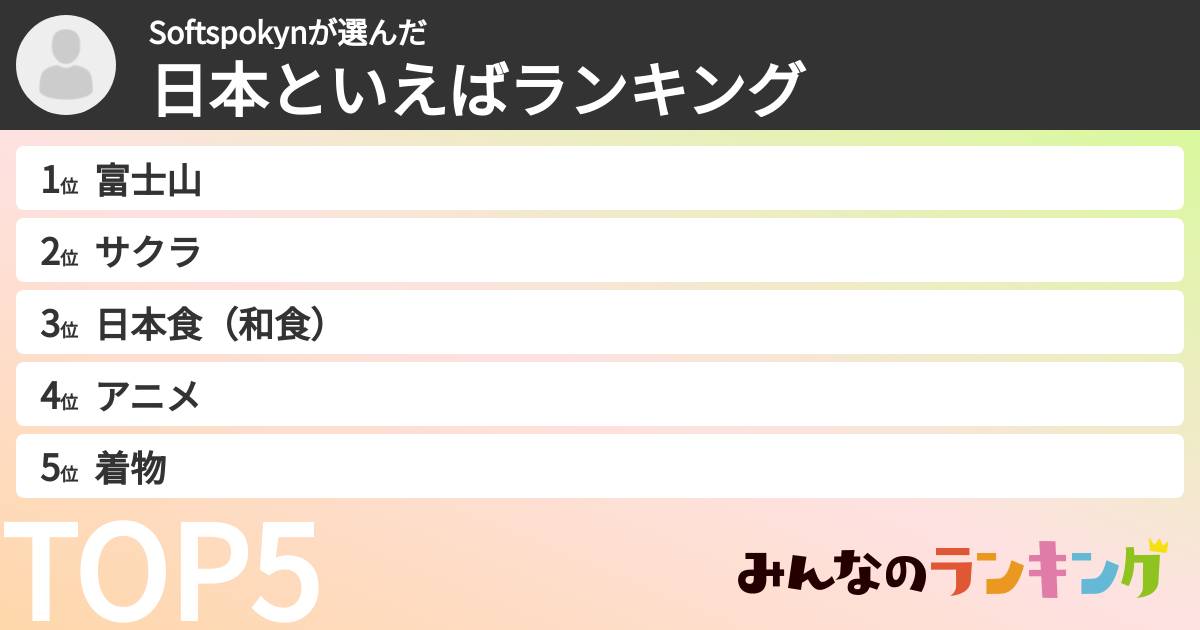Softspokynさんの「日本といえばランキング」