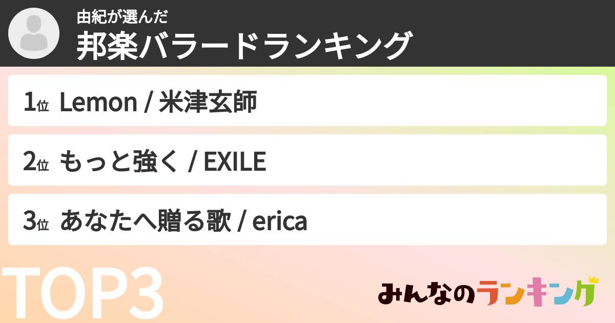 由紀さんの「邦楽バラードランキング」