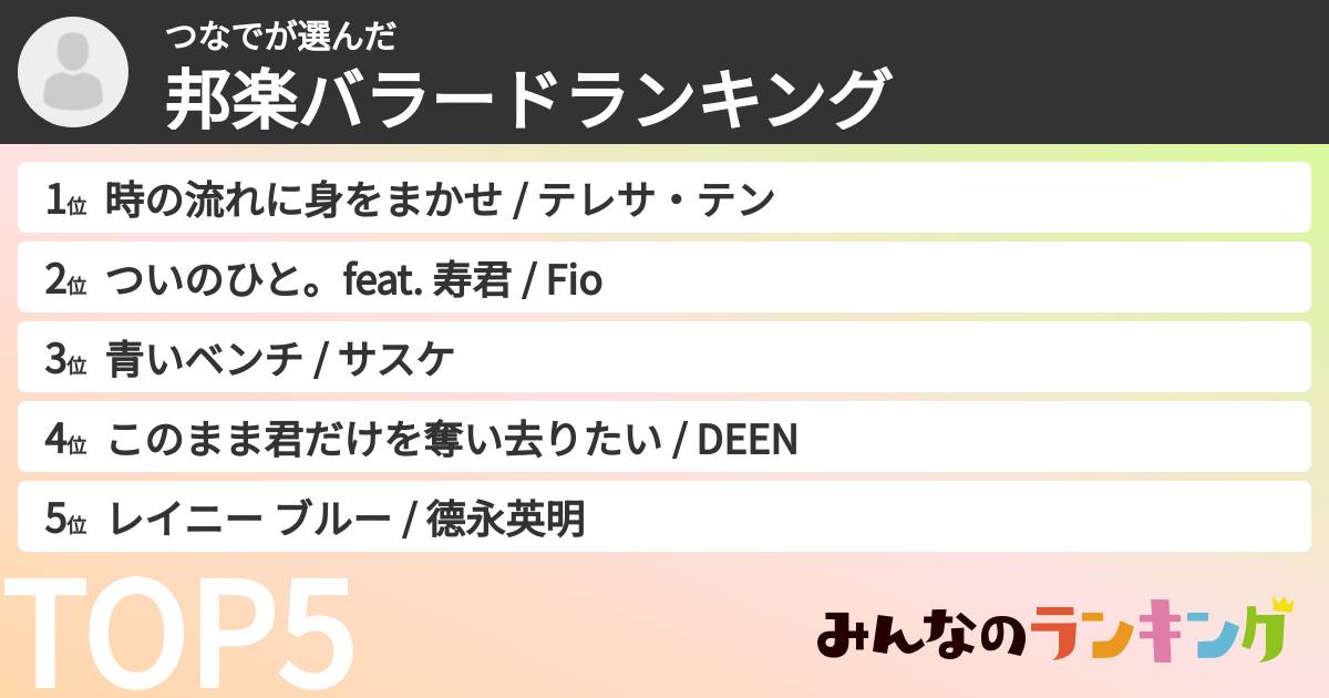 つなでさんの「邦楽バラードランキング」