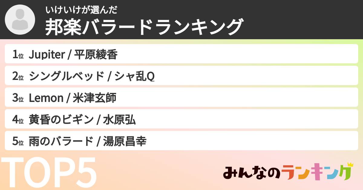 いけいけさんの「邦楽バラードランキング」